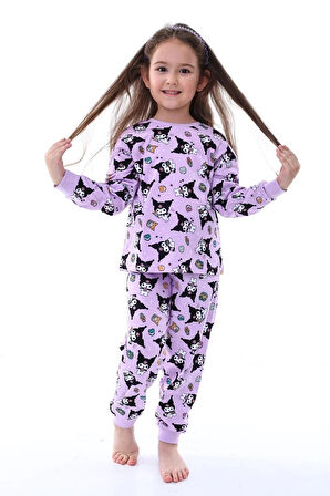İSOB Lila Kuromi Desenli İnterlok %100 Pamuk Kız Çocuk Pijama Takımı 3-13 Yaş 41228