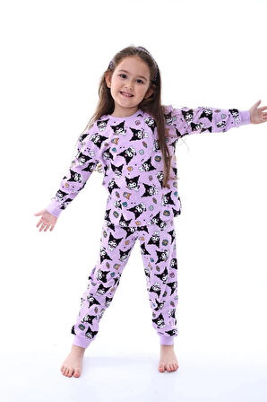 İSOB Lila Kuromi Desenli İnterlok %100 Pamuk Kız Çocuk Pijama Takımı 3-13 Yaş 41228