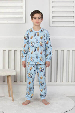 İSOB Mavi Bluey Desenli %100 Pamuk Erkek Çocuk Pijama Takımı 3-8 Yaş 41317-M