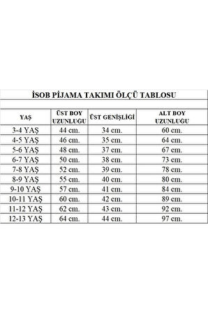 İSOB Kırmızı Yeni Yıl Desenli İnterlok %100 Pamuk Unisex Kız ve Erkek Çocuk Pijama Takımı 3-13 Yaş 42226-K