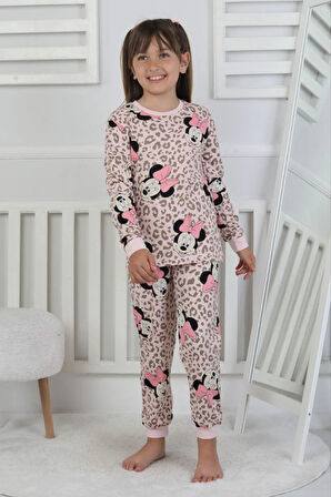 İSOB Pembe Minnie Mause Desenli %100 Pamuk Kız Çocuk Pijama Takımı 3-8 Yaş 51208-P