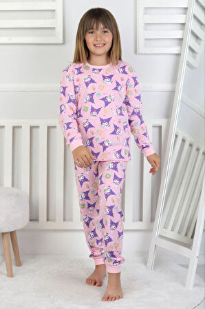 İSOB Pembe Kuromi Desenli %100 Pamuk Kız Çocuk Pijama Takımı 3-8 Yaş 51209-P