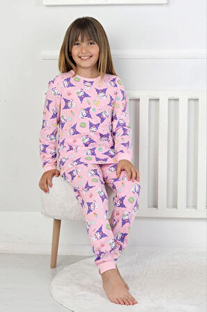 İSOB Pembe Kuromi Desenli %100 Pamuk Kız Çocuk Pijama Takımı 3-8 Yaş 51209-P