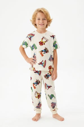 İSOB Karakter Desenli %100 Pamuk Erkek Çocuk Kısa Kollu Pijama Takımı 3-8 Yaş 9110135