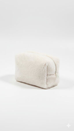 Peluş Yumuşacık Makyaj Çantası - Kozmetik Organizeri Ekru