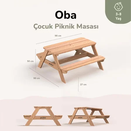 Ahşap Çocuk Oyun Masası Şemsiye Delikli Bahçe Kullanımı 3-8 Yaş 4 Kişilik Oba