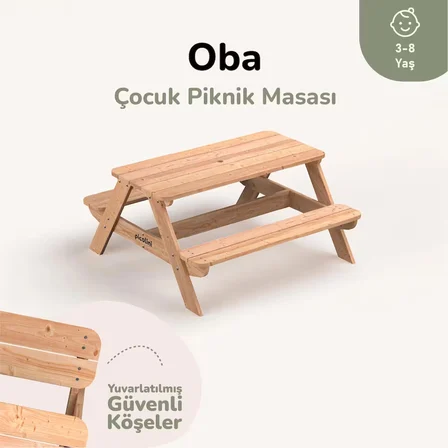 Ahşap Çocuk Oyun Masası Şemsiye Delikli Bahçe Kullanımı 3-8 Yaş 4 Kişilik Oba