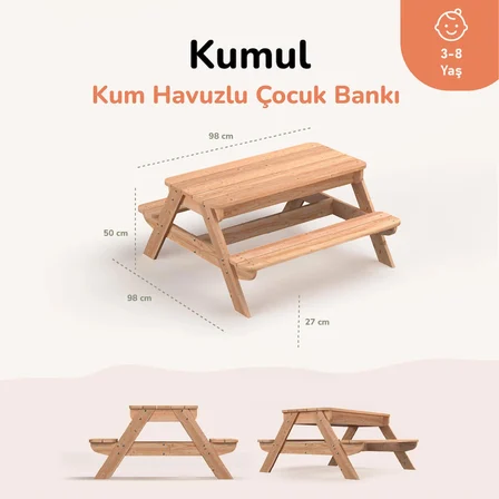 Kum Havuzlu Çocuk Masa ve Bank Seti 3-8 Yaş Oyun Odası Kumul