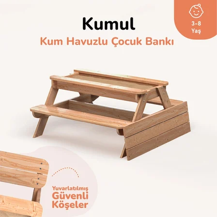 Kum Havuzlu Çocuk Masa ve Bank Seti 3-8 Yaş Oyun Odası Kumul