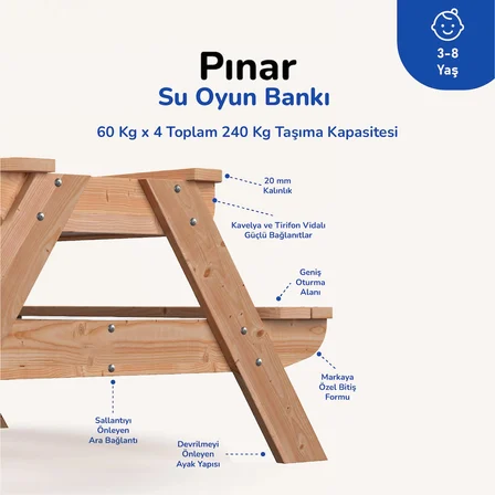 Çocuk Su Havuzu Masa ve Bank Seti 3-8 Yaş Oyun Odası Pınar