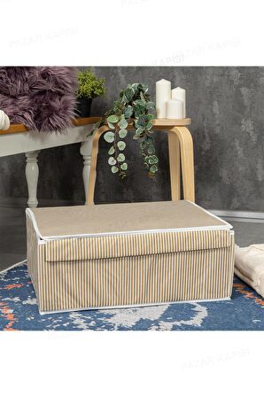 2 Adet Çok Amaçlı Kapaklı Kutu Baza Boy Kahve 50x40x19 cm