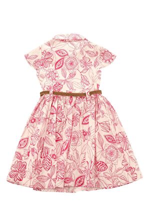 Desenli Bürümcük Kız Elbise Pembe