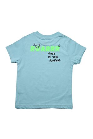 Sevimli Dinozor Baskılı Erkek Bebek Tshirt Mavi