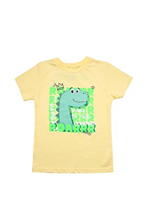 Sevimli Dinozor Baskılı Erkek Bebek Tshirt Sarı