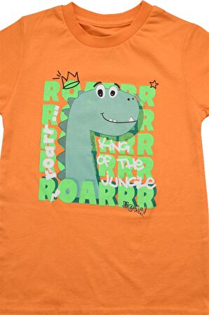 Sevimli Dinozor Baskılı Erkek Bebek Tshirt Turuncu