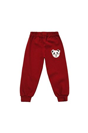 Panda Nakışlı Unisex Bebek Alt Bordo