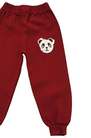 Panda Nakışlı Unisex Bebek Alt Bordo