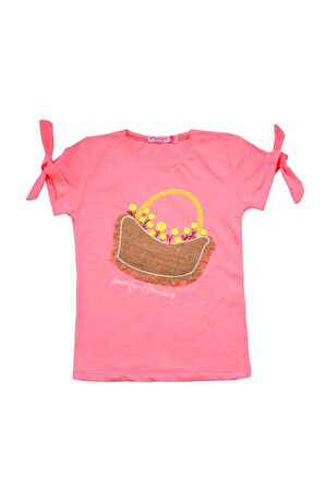 Çiçek Sepet Nakışlı Kız Bebek Tshirt Pembe