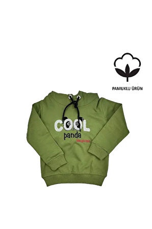 Cool Panda Kapşonlu Kız Bebek Sweat Yeşil