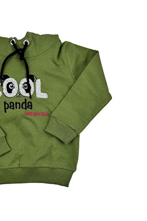 Cool Panda Kapşonlu Kız Bebek Sweat Yeşil