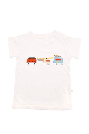 Araba Nakışlı Erkek Bebek Takım Beyaz