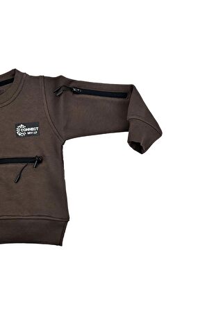 Çift Fermuar Detaylı Erkek Bebek Sweat Kahverengi