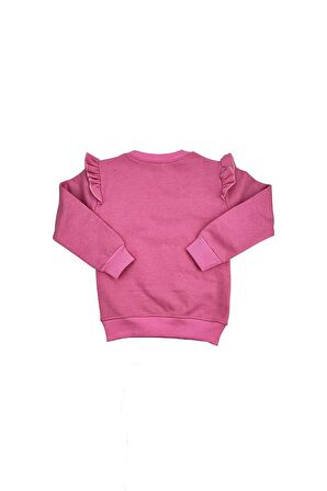 Ayıcıklı FırFır Kollu Kız Bebek Sweat Pembe