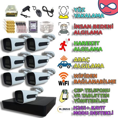 7 Kameralı Gece Renkli Gösteren 5MP Sony Lensli PVC Kasa Güvenlik Kamera Seti