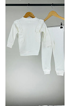 Fırfırlı %100 Pamuklu Uzun Kollu Kız Bebek Takım