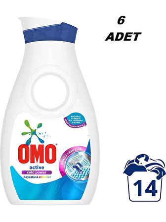 Omo Active Cold Power Beyazlar ve Renkliler için Sıvı Çamaşır Deterjanı 910 ml - 6 Adet