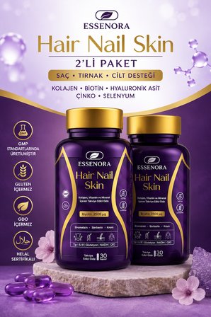 Hair Nail Skin 2'li Paket Saç Tırnak Cilt Kolajen Biotin Hyaluronik Asit 2x30 Kapsül
