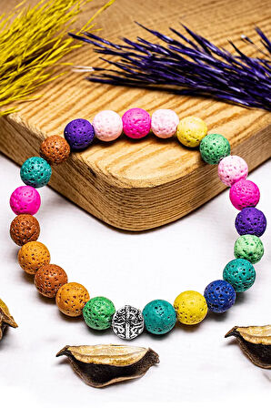 Sertifikalı Volkanik Renkli Lav Taşı Bileklik - Gümüş Aparatlı