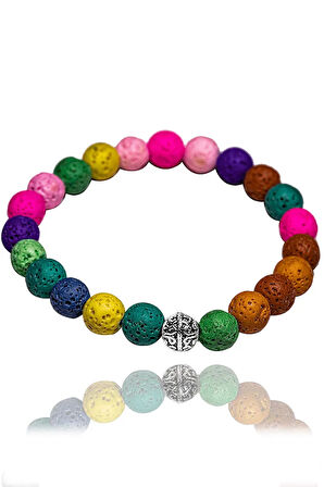 Sertifikalı Volkanik Renkli Lav Taşı Bileklik - Gümüş Aparatlı