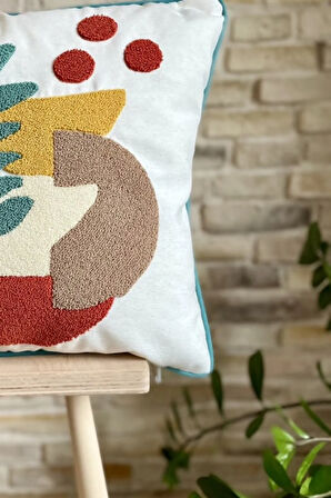 Swita Home Home Design Punch Işlemeli Biyeli Dekoratif Keten Kırlent Kılıfı