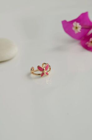 Sıkıştırmalı Kıkırdak Küpesi Pembe Kelebek Earcuff