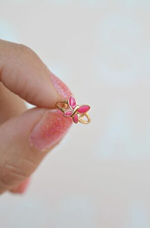 Sıkıştırmalı Kıkırdak Küpesi Pembe Kelebek Earcuff