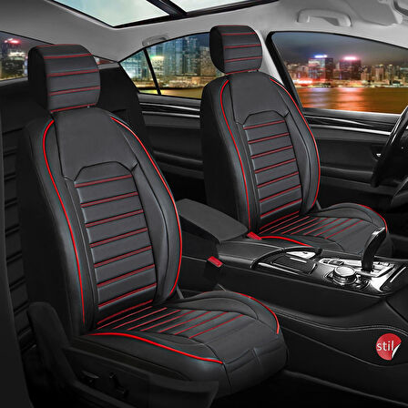 Skoda Kamiq Lüx Deri OTO KOLTUK KILIFI Ön Arka Takım Set Orjinal SİYAH KIRMIZI