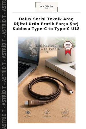 Delux Serisi Teknik Araç Dijital Ürün Pratik Parça Şarj Kablosu Type-C to Type-C U18