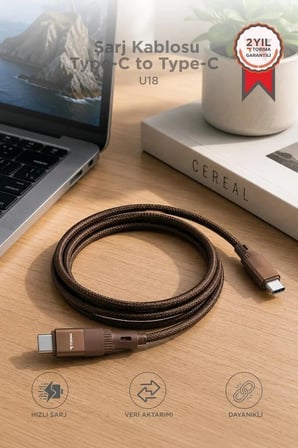 Delux Serisi Teknik Araç Dijital Ürün Pratik Parça Şarj Kablosu Type-C to Type-C U18