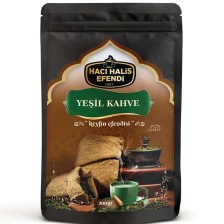 Hacı Halis Efendi Yeşil Kahve 200 Gr Öğütülmüş Çiğ Kahve Çekirdeği Doypack