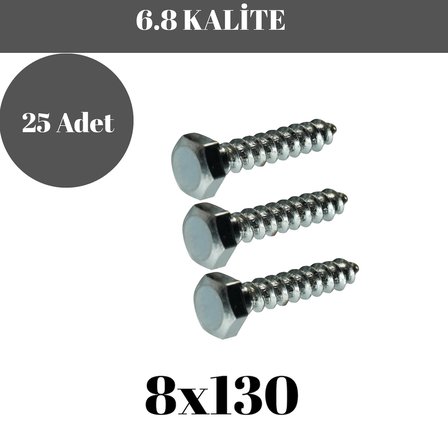 Trifon Vida 8x130 mm Altı Köşe Anahtar Başlı Vida  25'li Paket