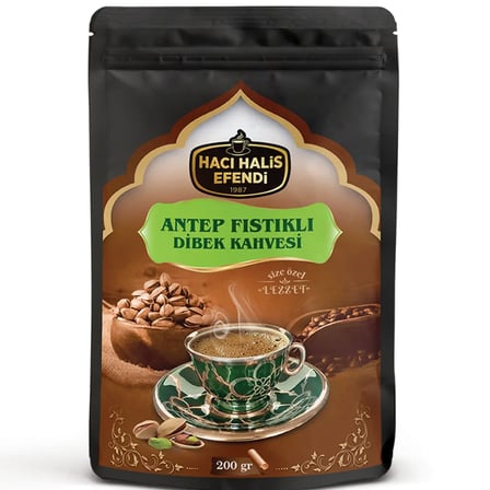 Hacı Halis Efendi Antep Fıstıklı Dibek Kahvesi 200 gr Gerçek Fıstık Parçacıklı Yumuşak İçimli Gurme Karışım