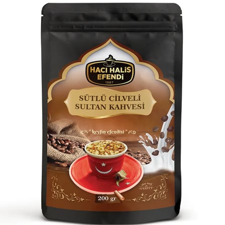 Hacı Halis Efendi Sütlü Cilveli Sultan Kahvesi Seti 200 gr + Özel Karışım Kuruyemiş 200 gr Set