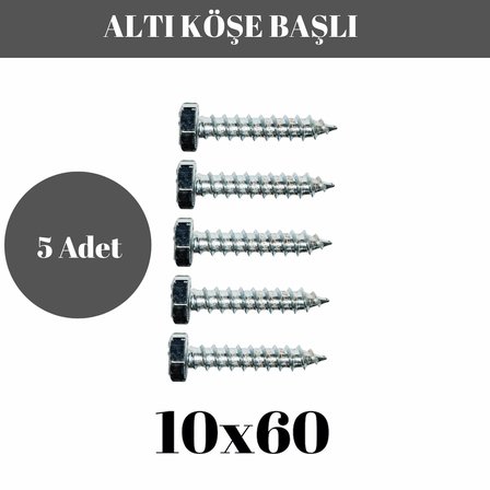 Trifon Vida 10x60 mm Altı Köşe Anahtar Başlı Vida  5'li Paket