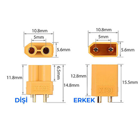 10 Çift XT30 Konnektör Seti (Erkek + Dişi) Batarya LiPo Pil Soket Set Yüksek Akım ve Isı Dayanıklı
