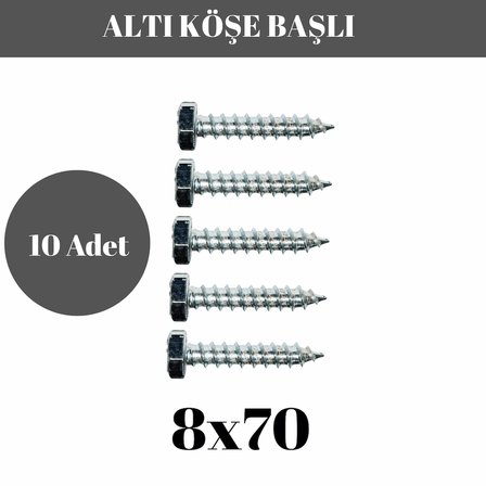 Trifon Vida 8x70 mm Altı Köşe Anahtar Başlı Vida  10'lu Paket