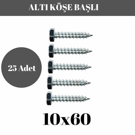 Trifon Vida 10x60 mm Altı Köşe Anahtar Başlı Vida  25'li Paket
