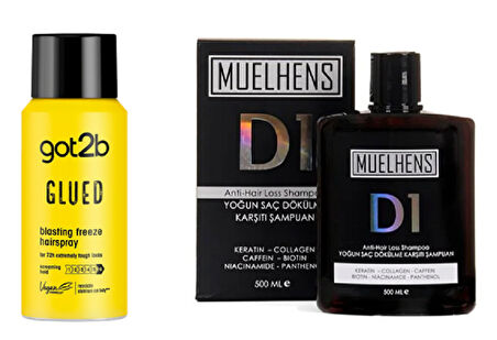 Schwarzkop Got2B Glued  Seyahat Saç Spreyi 100ML+Muelhens D1 Yoğun Saç Dökülme Karşıtı Şampuan 500ml
