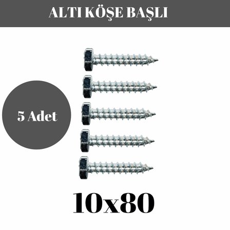 Trifon Vida 10x80 mm Altı Köşe Anahtar Başlı Vida  5'li Paket
