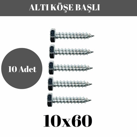 Trifon Vida 10x60 mm Altı Köşe Anahtar Başlı Vida  10'lu Paket